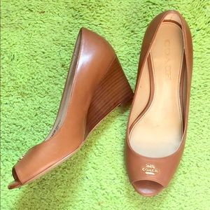 Well-loved coach peep toe wedges